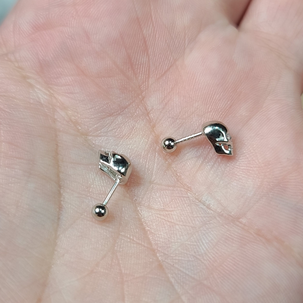 925 Sterling Silver Platinum Plated Skull CZ Punk - Picture 6 of 12